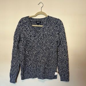 Lands End Drifter Sweater Size S Blue Marled Cable Knit V-neck